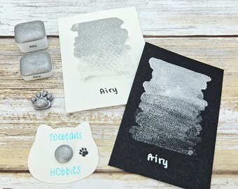 Airy | Silver Handmade Watercolor Paint | Holographic | Paw Sampler | 1ml Quarter Pan | 2ml Half Pan | Dot Card