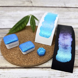 Sky Blue | Handmade Watercolor Paint | Colourshift | Paw Sampler | 1ml Quarter Pan | 2ml Half Pan | Dot Card