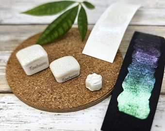 Aurora | Handmade Watercolor Paint | Colourshift | Paw Sampler | 1ml Quarter Pan | 2ml Half Pan | Dot Card