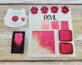 Devil | Red Handmade Watercolor Paint | Mica Metallic | Paw Sampler | 1ml Quarter Pan | 2ml Half Pan | Dot Card