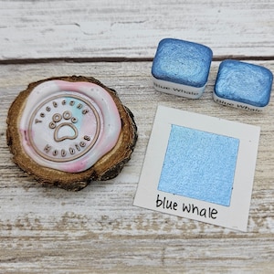 Ballena azul / Pintura de acuarela hecha a mano en azul / Mica metalizada / Muestra de pata / Cuarto de pastilla de 1 ml / Media pastilla de 2 ml / Tarjeta de puntos