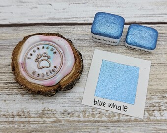 Blue Whale | Blue Handmade Watercolor Paint | Mica Metallic | Paw Sampler | 1ml Quarter Pan | 2ml Half Pan | Dot Card