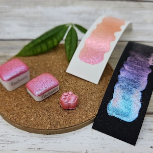 Coral | Handmade Watercolor Paint | Colourshift | Paw Sampler | 1ml Quarter Pan | 2ml Half Pan | Dot Card