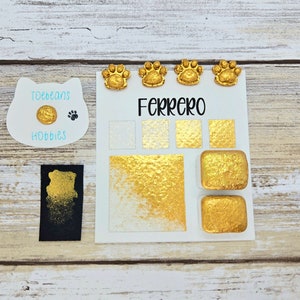 Ferrero | Aquarelle faite main dorée | Mica métallisé | Échantillonneur | 1/4 de moule 1 ml | Demi-plat de 2 ml | Carte à points