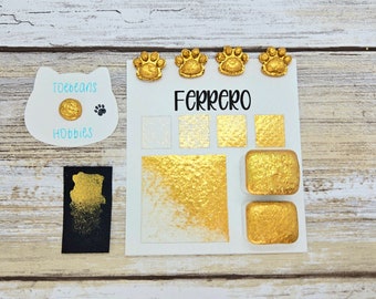 Ferrero | Gold Handmade Watercolor Paint | Mica Metallic | Paw Sampler | 1ml Quarter Pan | 2ml Half Pan | Dot Card