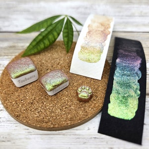 Mos | Handgemaakte aquarelverf | Kleurverschuiving | Pootmonsternemer | Kwartpan van 1 ml | 2 ml halve vorm | Puntenkaart