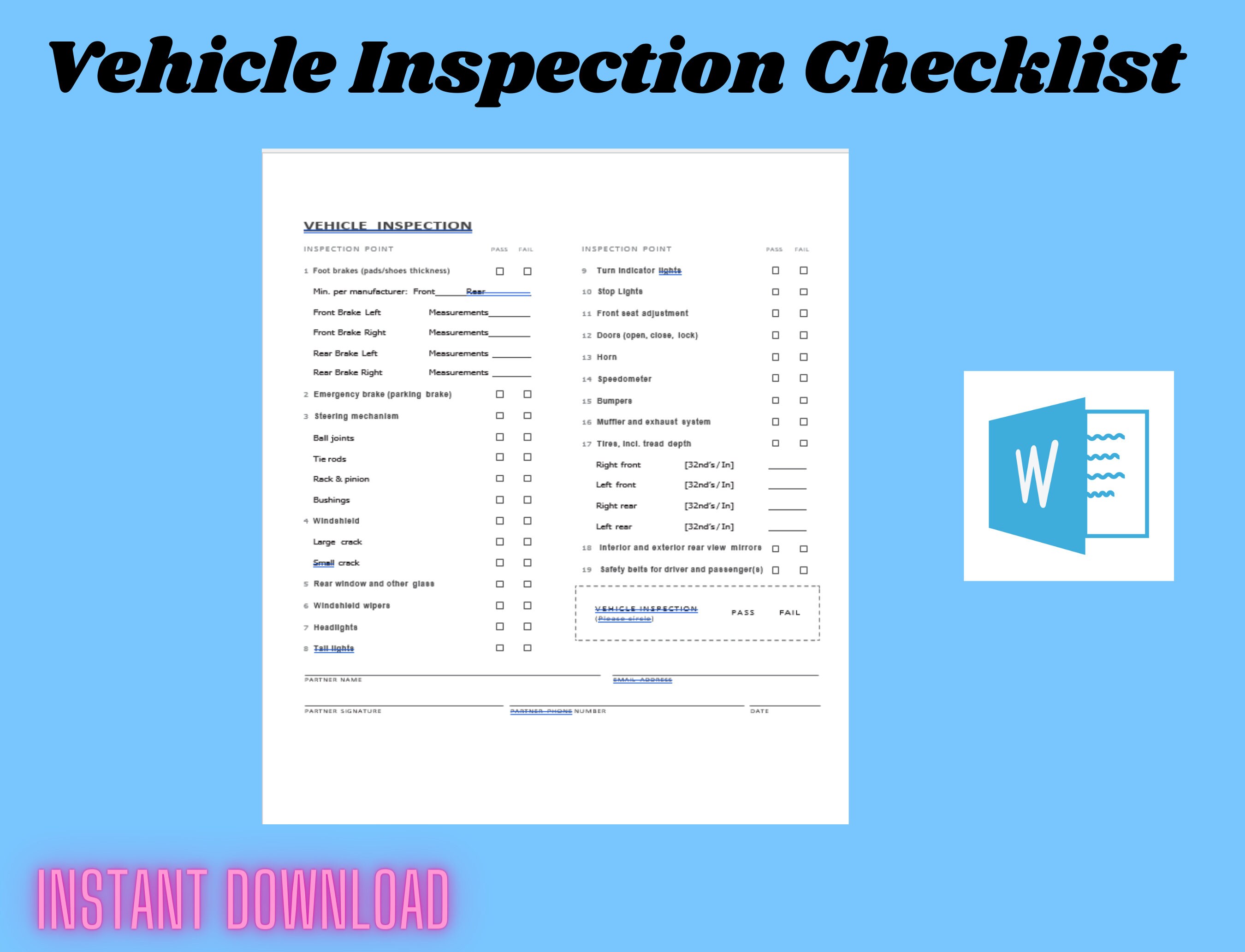 Vehicle Inspection, Car Inspection, Trailer Form, Car Rental, Trailer Rental, Machine Inspection ...