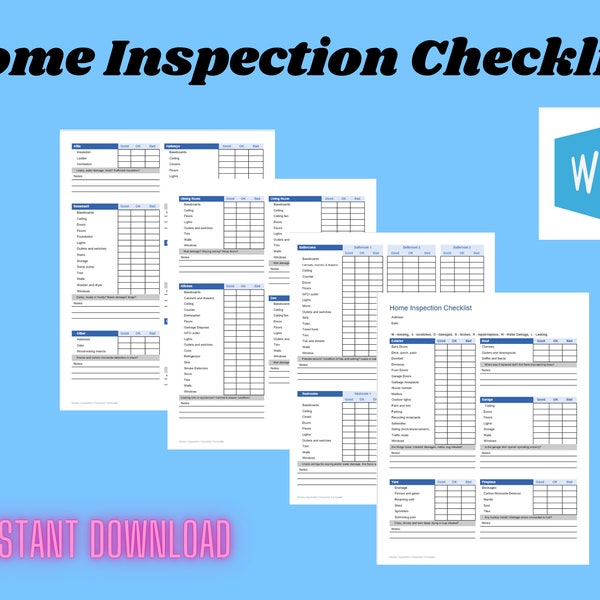 Home Inspection, Inspection Checklist, Home Checklist, House Checklist, House Inspection, Kitchen Inspection, Bedroom Inspection, Word