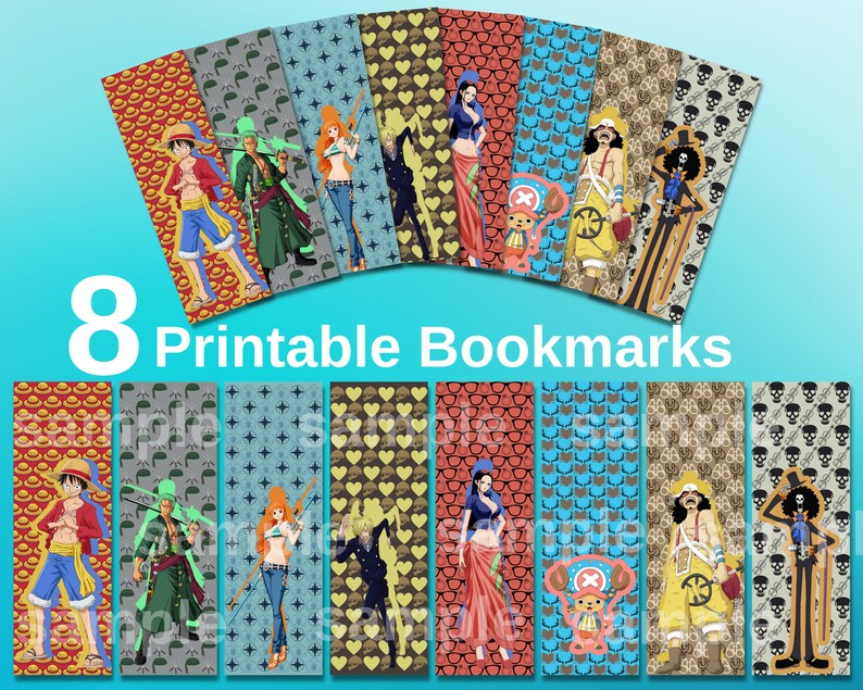Printable Piece Anime Bookmarks Sets Digital Bookmark Pirate - Etsy