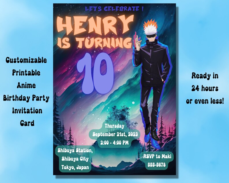 Printable Anime Birthday Invitation Card Customizable - Etsy