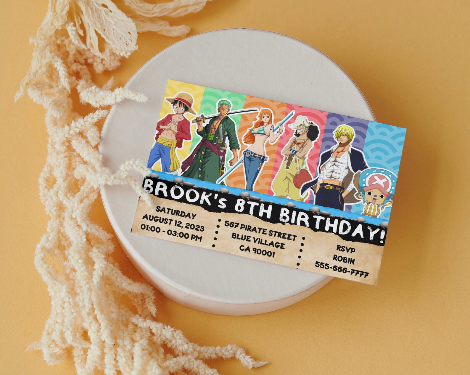 Printable One Piece Birthday Invitation Personalized Anime Etsy