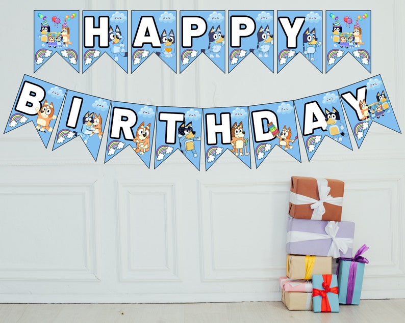 Bluey Birthday Banners Printable Bluey Flags Personalized Etsy Ireland