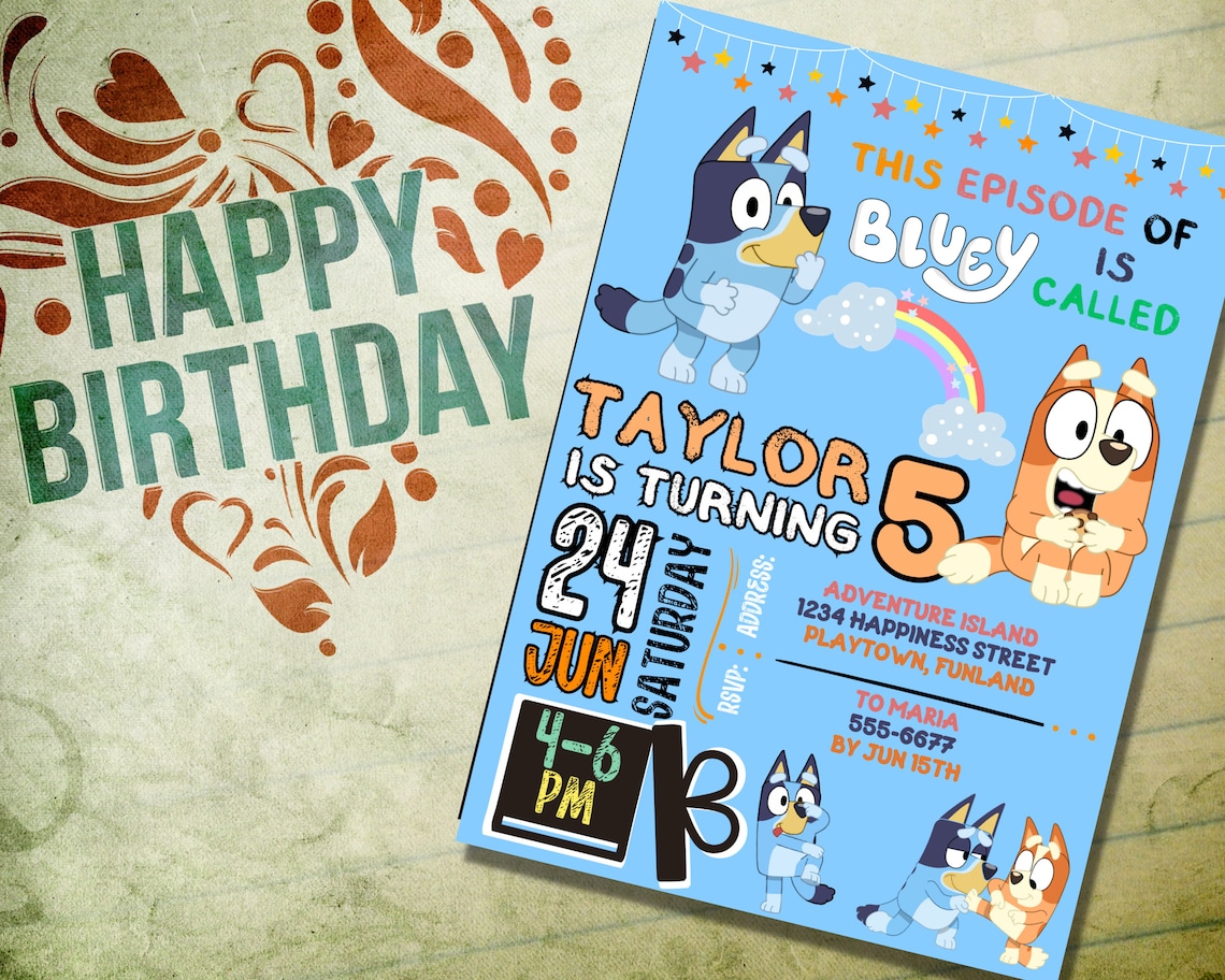 Printable Bluey Birthday Invitation Bluey and Bingo Birthday Etsy