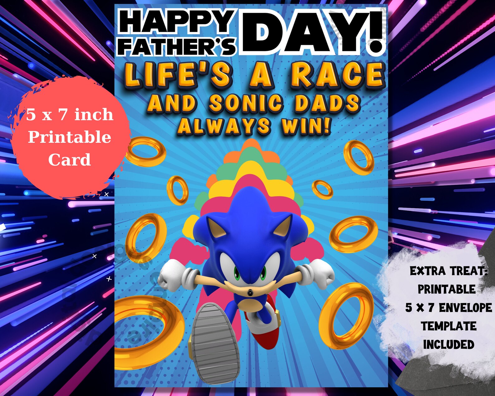 Sonic Father's Day Card Printable the Hedgehog Fathers - Etsy