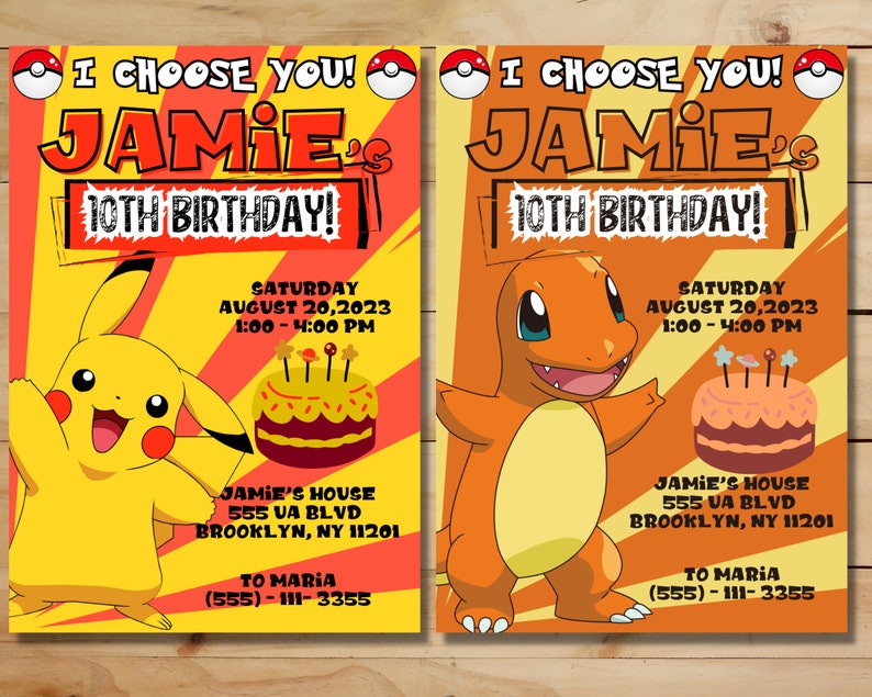Pokemon Birthday Invitation Pikachu Invitation Charmander Etsy