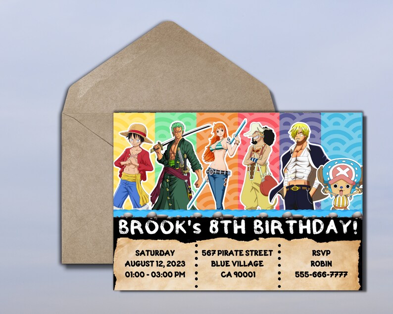 Printable One Piece Birthday Invitation Personalized Anime Etsy Printable one piece birthday invitation personalized anime etsy