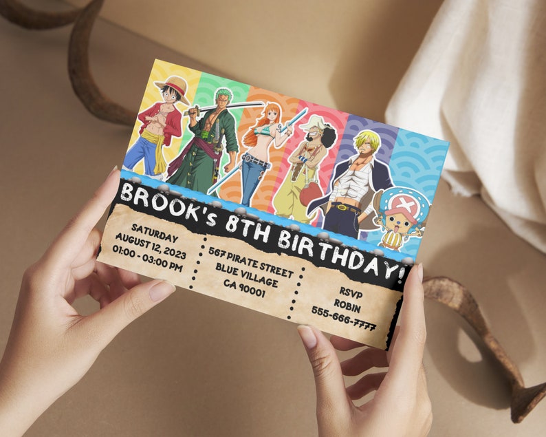 Printable One Piece Birthday Invitation Personalized Anime Etsy