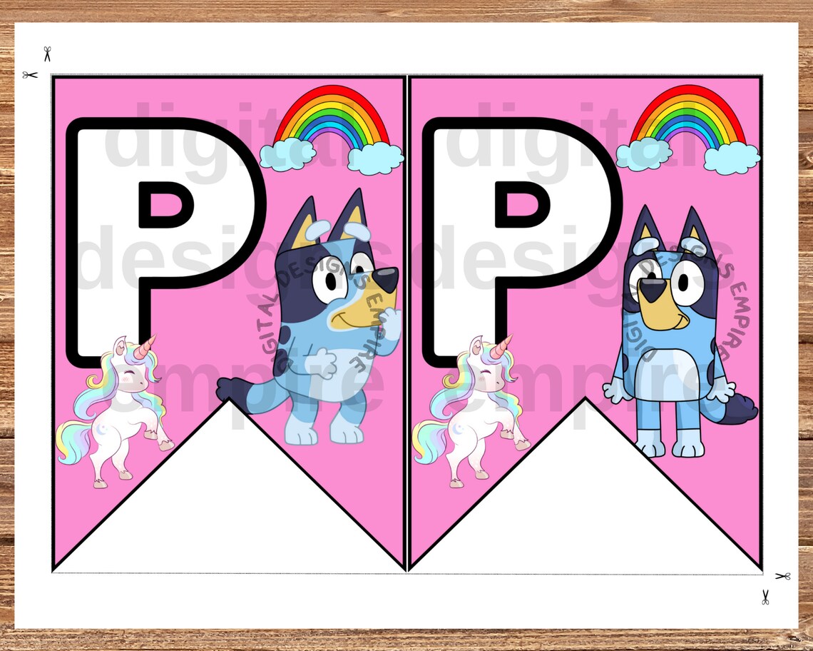 Printable Bluey Birthday Banners Pink Bluey Flags - Etsy