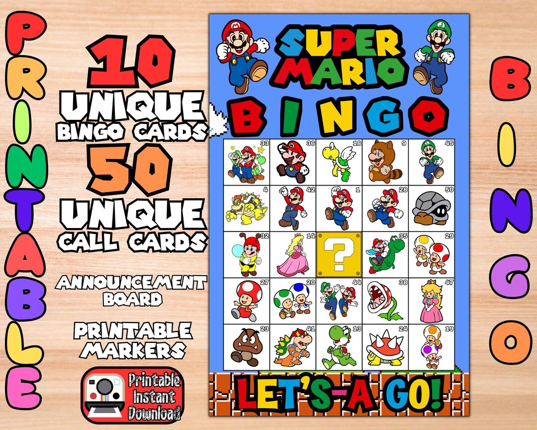 Printable Mario Bingo Party Game for Kids Mario Bingo Cards - Etsy
