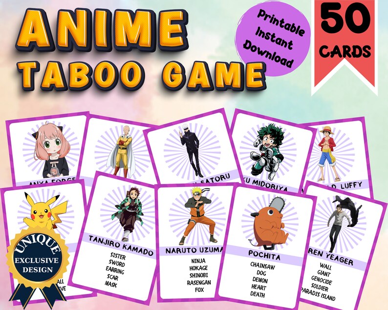 Printable Anime Taboo Game for Kids Anime Taboo Game Cards - Etsy Canada