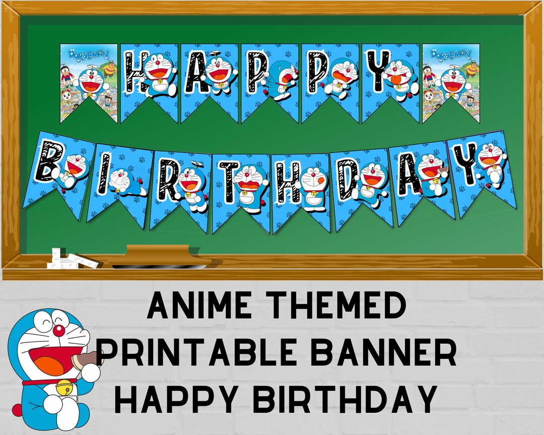 Printable Doraemon Birthday Banners Anime School Birthday Etsy