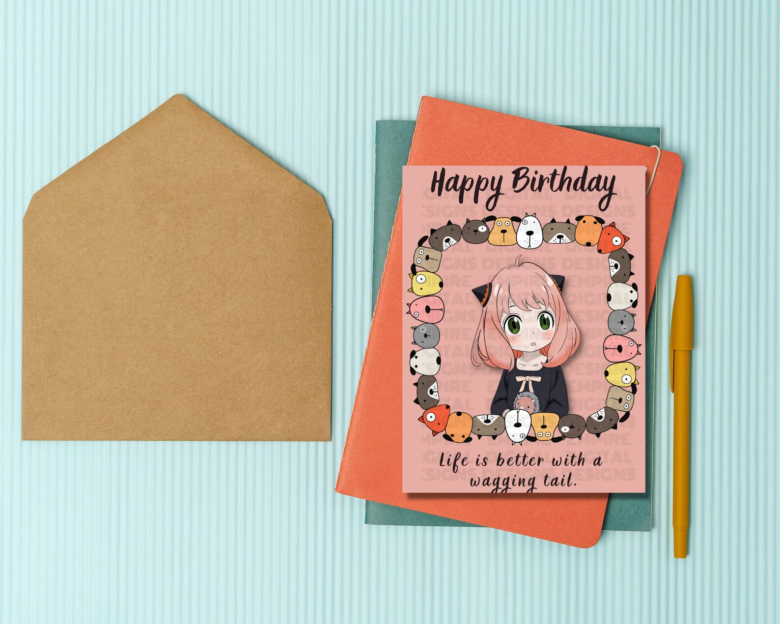 Anime Printable Birthday Card Pink Birthday Greeting Card - Etsy