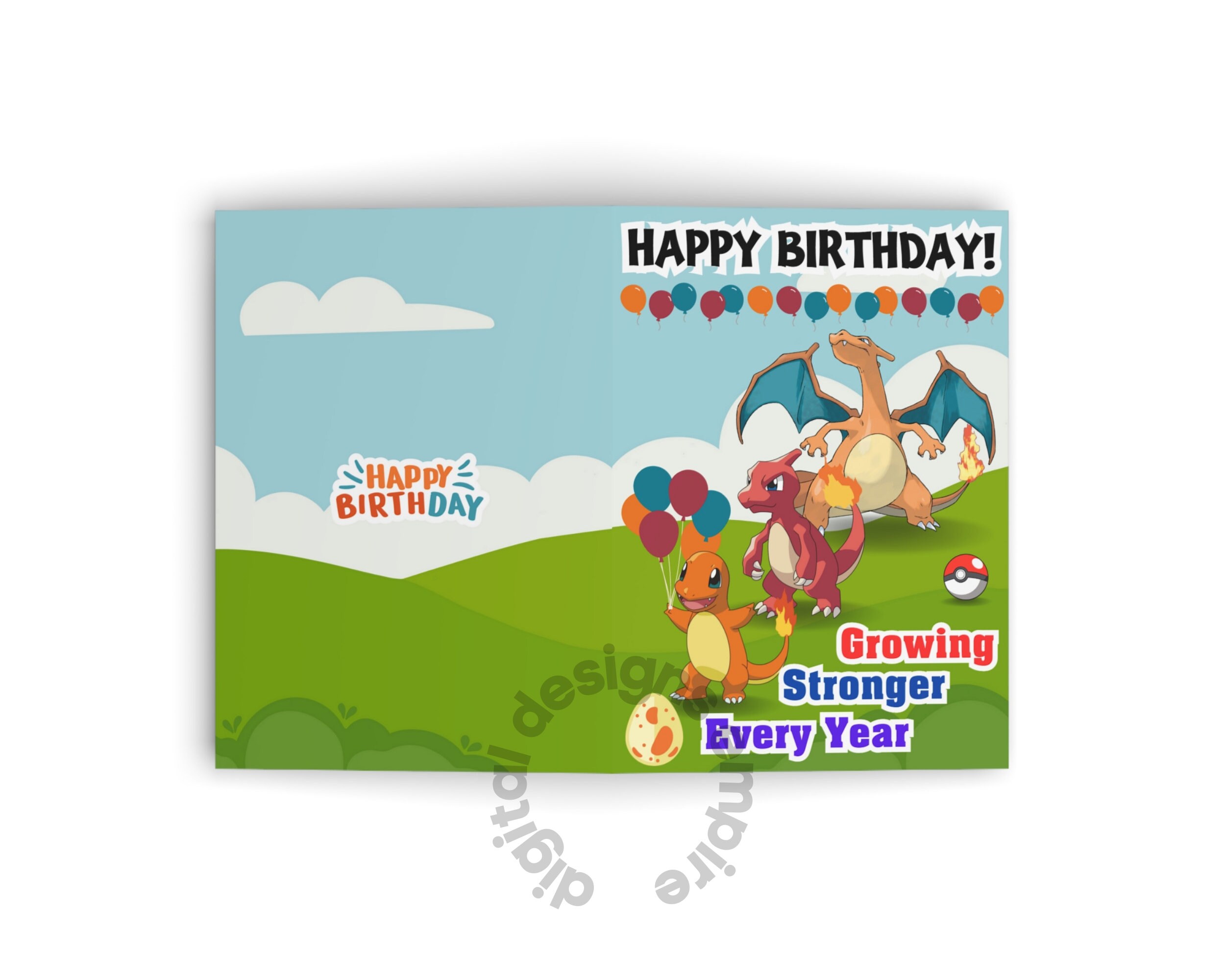Pokemon Birthday Card Printable Charmander Birthday Card Etsy