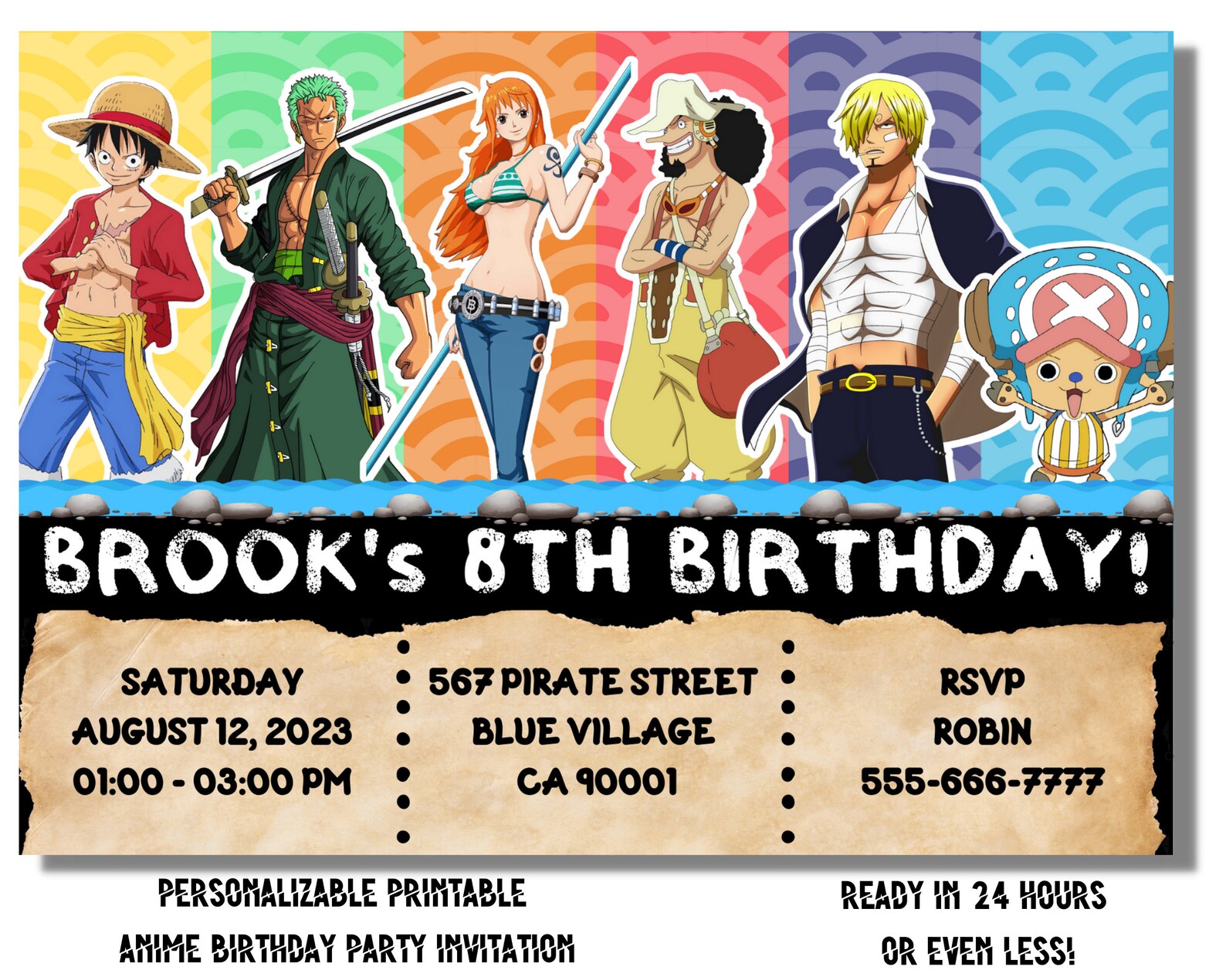 Printable One Piece Birthday Invitation Personalized Anime Etsy