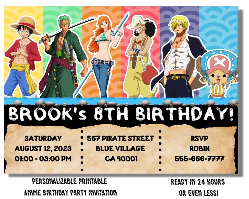Printable One Piece Birthday Invitation Personalized Anime Etsy
