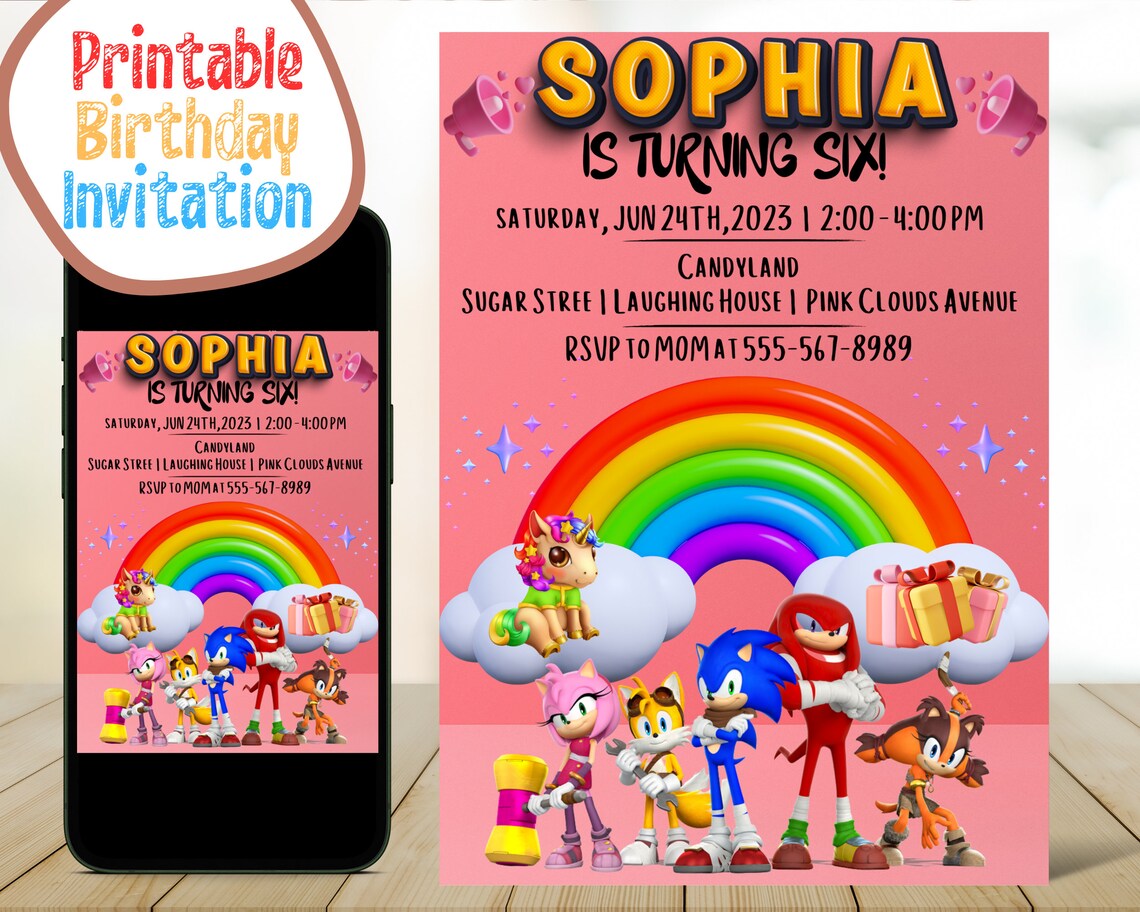 Printable Sonic Birthday Invitation Personalized Sonic the Etsy