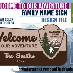 Cartello del parco nazionale, Benvenuti alla nostra avventura File di progettazione per i creatori, svg, file di taglio digitale