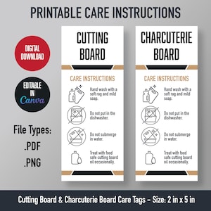 Druckbares Schneidebrett & Charcuterie Board Pflege Tags - Digitaler Download