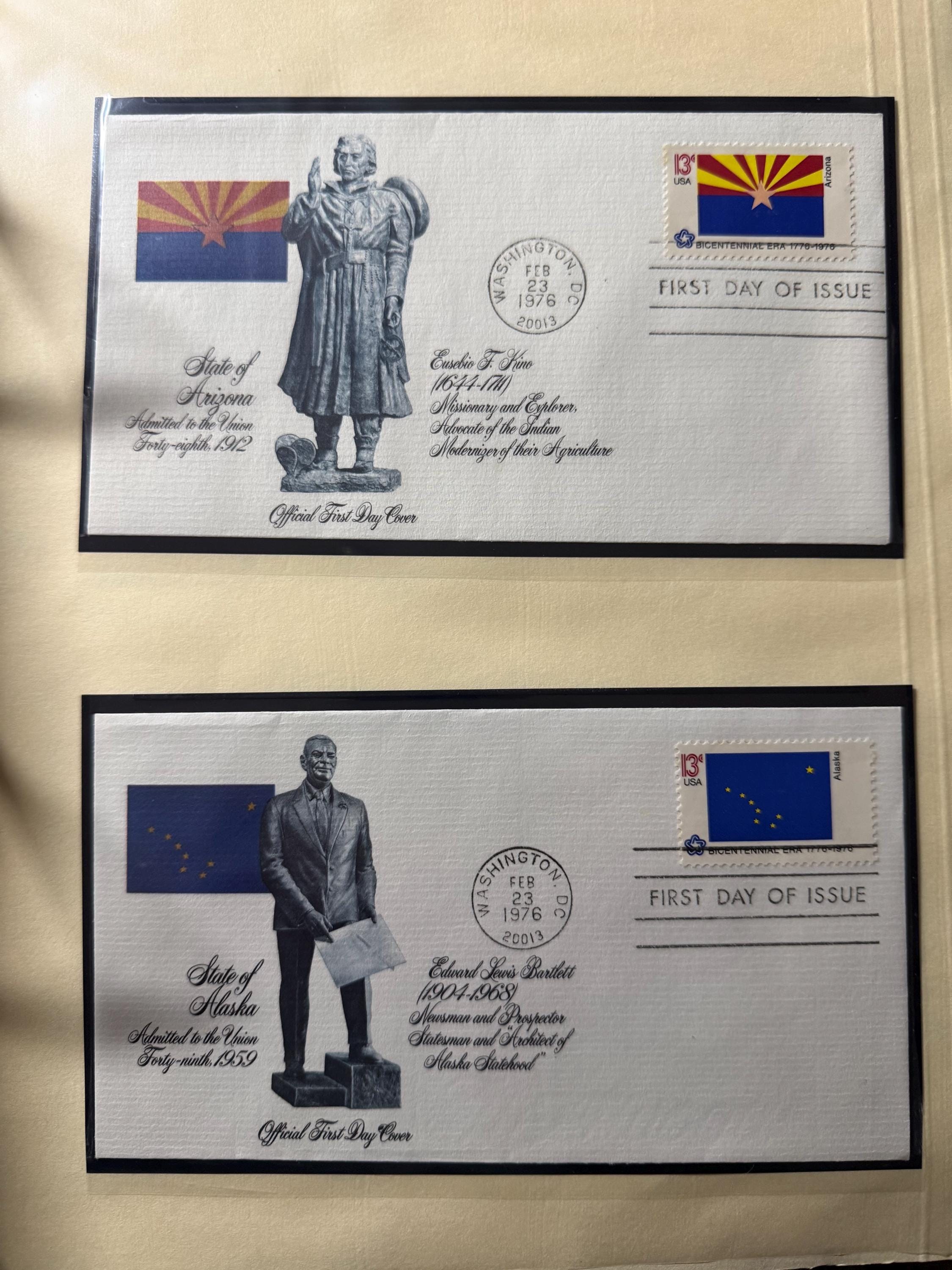 1976 Bicentennial First Day Cover Set: 50 State Flags & Historic  display picture 1