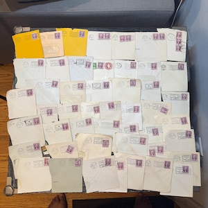 Lot de lettres postales américaines vintage de 1932 – Cartes d'annulation de slogan propres et cachets commémoratifs – George Washington 3 cents