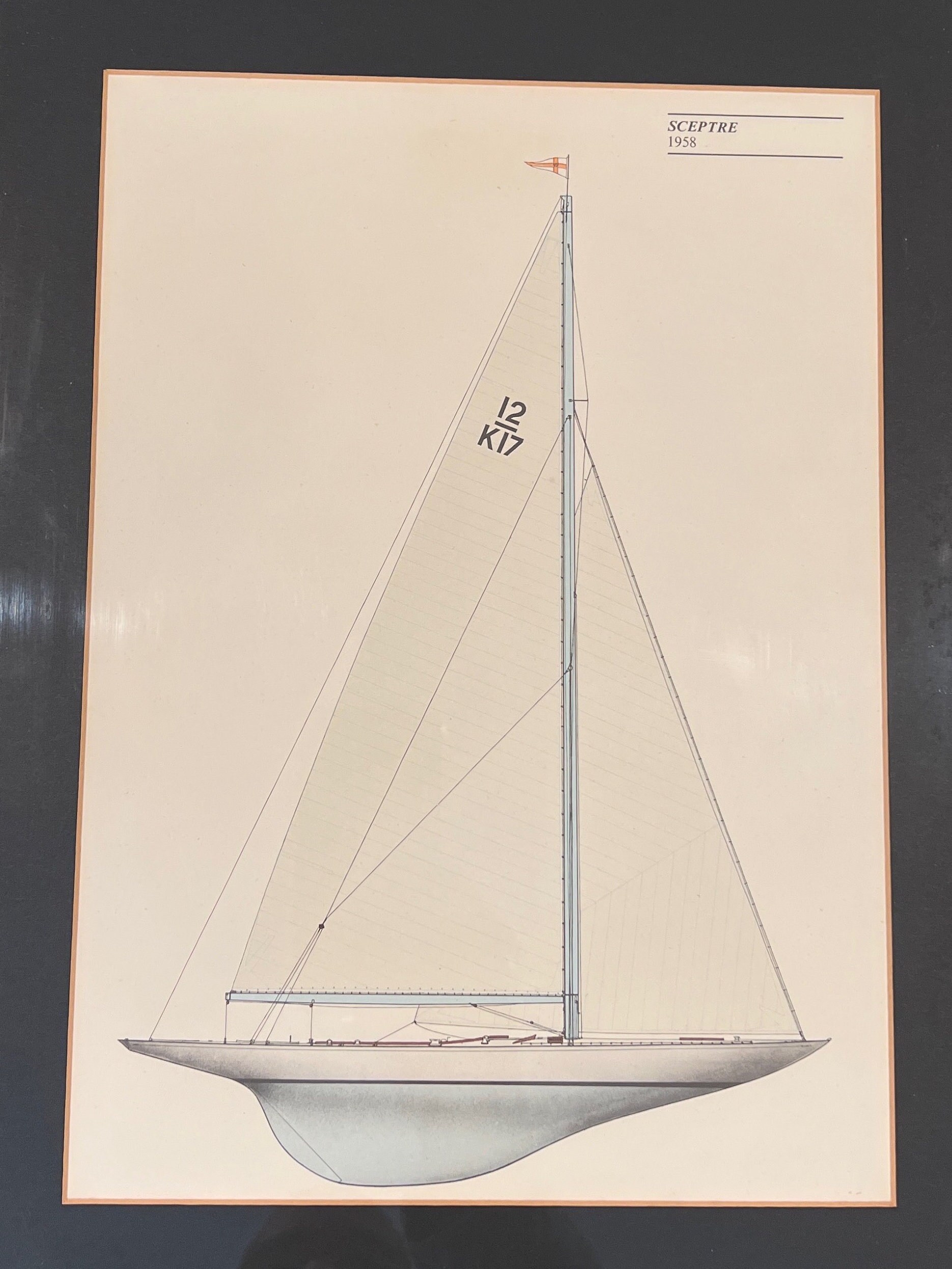 Vintage America's Cup Yacht Sceptre 1958 Sailboat Lithograph Print Framed Etsy