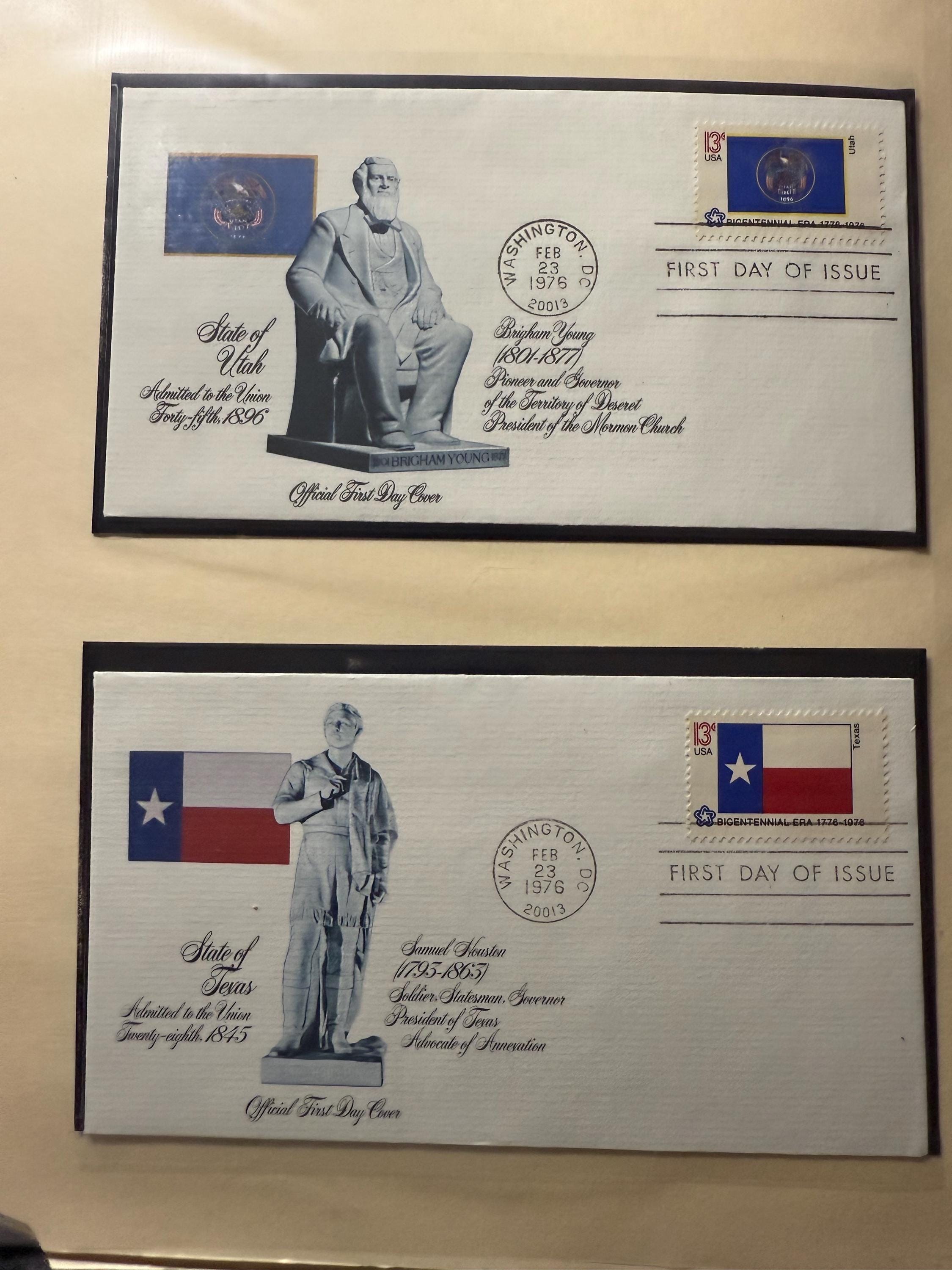 1976 Bicentennial First Day Cover Set: 50 State Flags & Historic  display picture 1