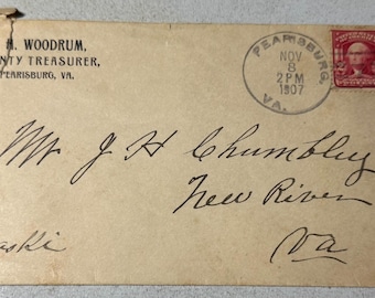 1907 Pearisburg Virginia Cover to Joseph H. Chumbley | New River VA Postmark | County Treasurer Corner Card | Virginia Postal History