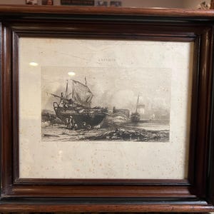 Antique 19th Century Etching: &quot;Picardie&quot; Framed Nautical Print