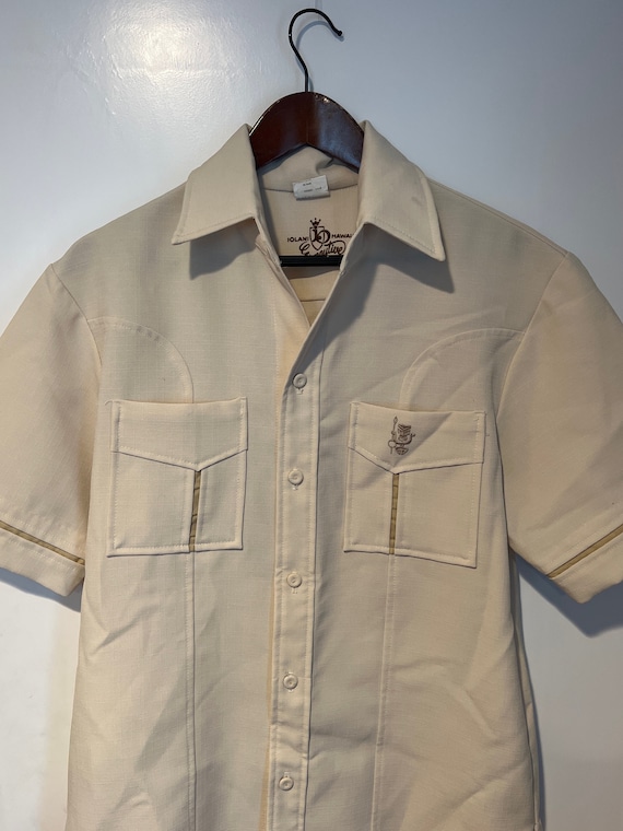 VTG Iolani Hawaiian Executive Beige Camp Shirt Siz