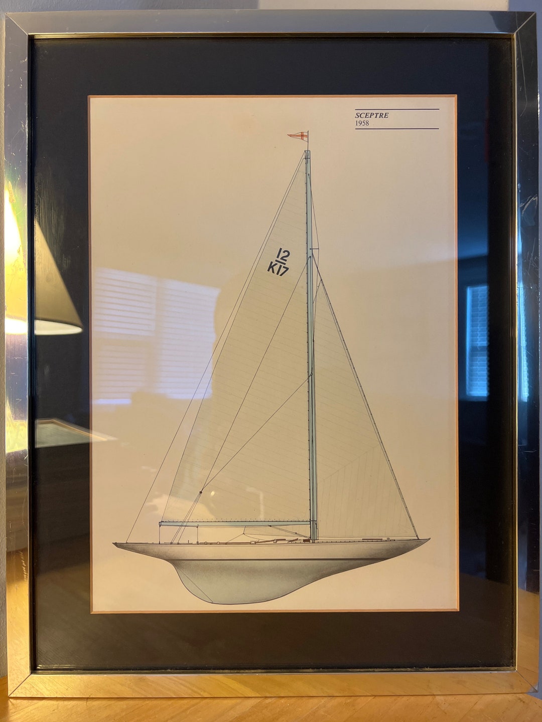 Vintage America's Cup Yacht Sceptre 1958 Sailboat Lithograph Print Framed Etsy