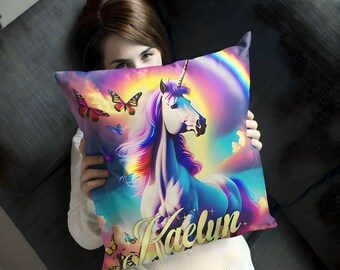 Personalized Pillow Case Vibrant Unicorn & Butterfly Design, Fantasy Themed Decor for Kids and Adults