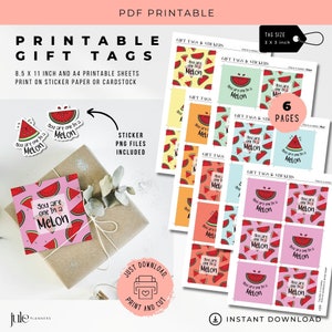 Printable Gift Tags and Stickers | One in a melon | 6 Color Options | PNG | Instant Download