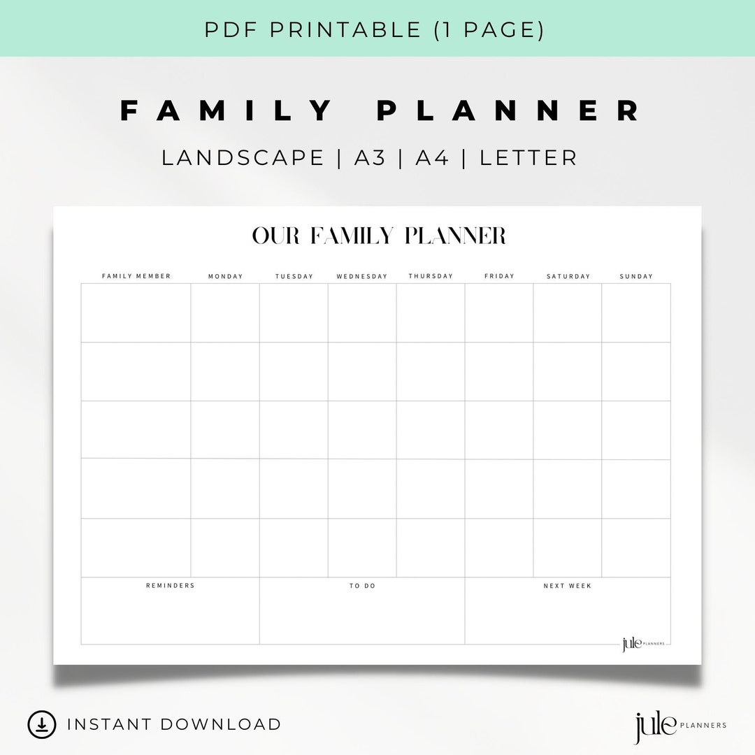 Weekly Family Planner Printable Digital Landscape A3 A4 Letter - Etsy