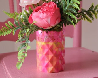 bright pink, yellow and orange vase, or use it for pencils or makeup brush storage, cute gift for girls