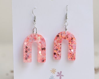 Glitter dangly statement earrings, chuncky glitter, resin earrings, handmade earrings, gifts for her, sparkly earrings,