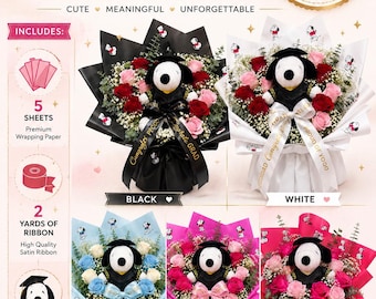 Graduation Bouquet Gift Set Plush Dog 5 Sheets + 2 Yards Ribbon