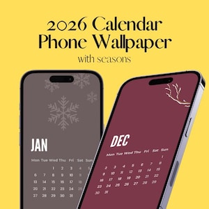 2026 Handy Wallpaper Kalender | Saisonales ästhetisches Lock Screen Pack | Minimalistischer iPhone Hintergrund | Android | Digitaler Download