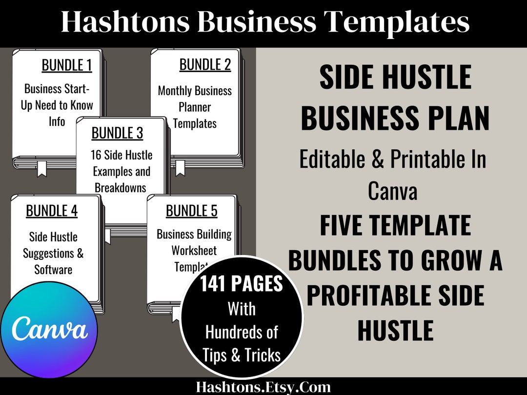 Business Plan Template Bundle for Side Hustles 141 Page Etsy