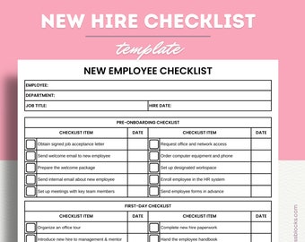 New Hire Checklist | Employee Onboarding Checklist | Editable in MS Word, Google Docs and Canva | HR New Employee Form