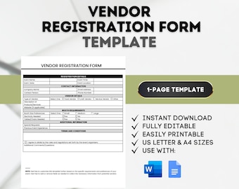 Vendor/supplier Application Form template Instant Download Etsy